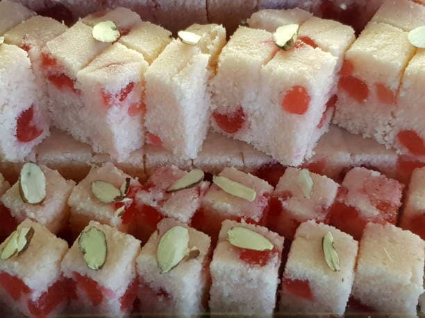 A slice of rich kaju barfi.